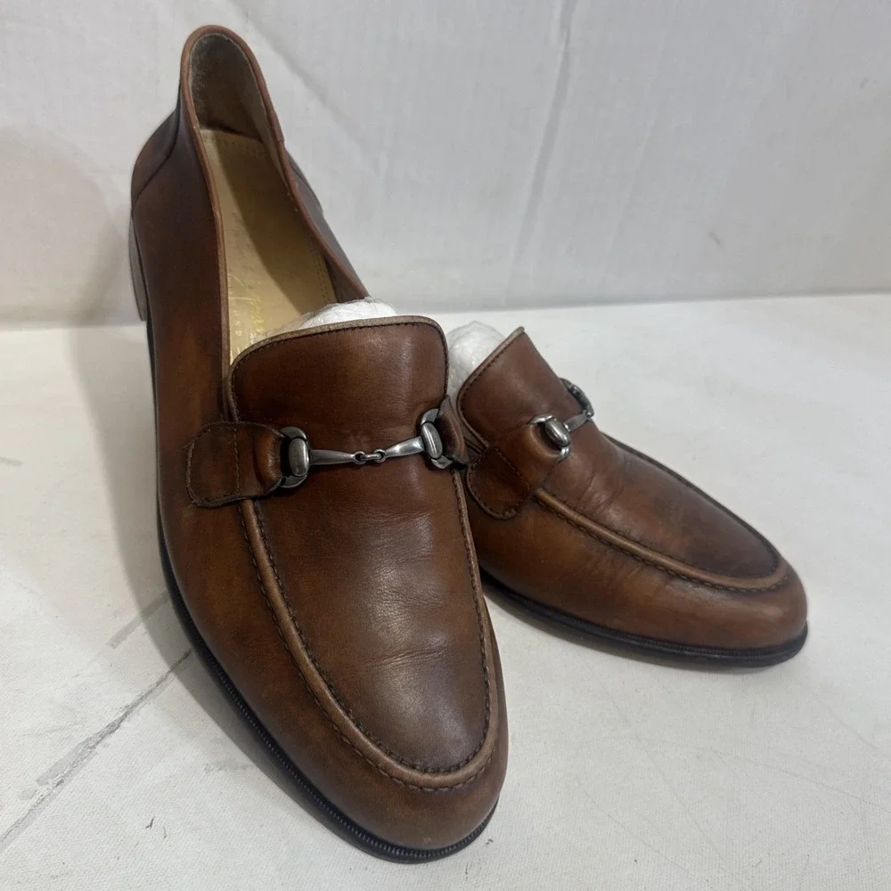 Martin Dingman Brown Italian Leather Loafers Horsebit Slip On Shoes Men's 11.5